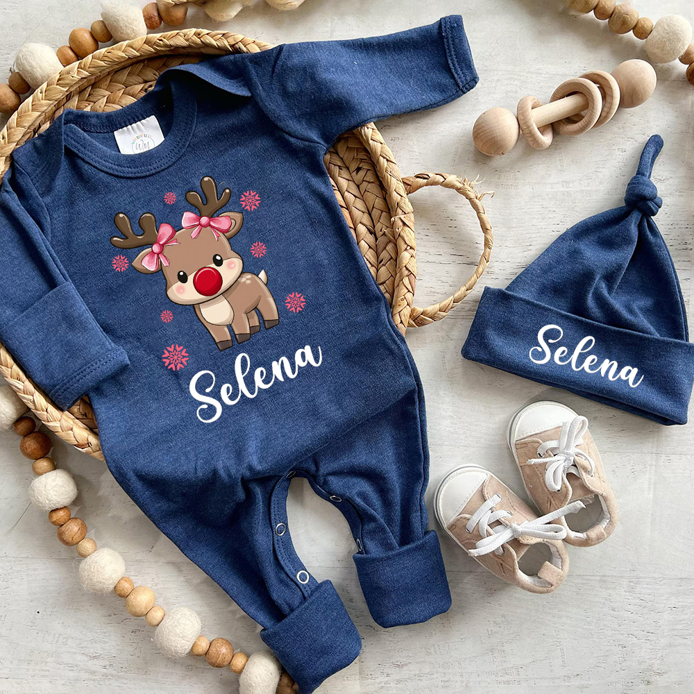Personalized Baby Christmas Adorable Elk Romper and Hat Set | MCGift233