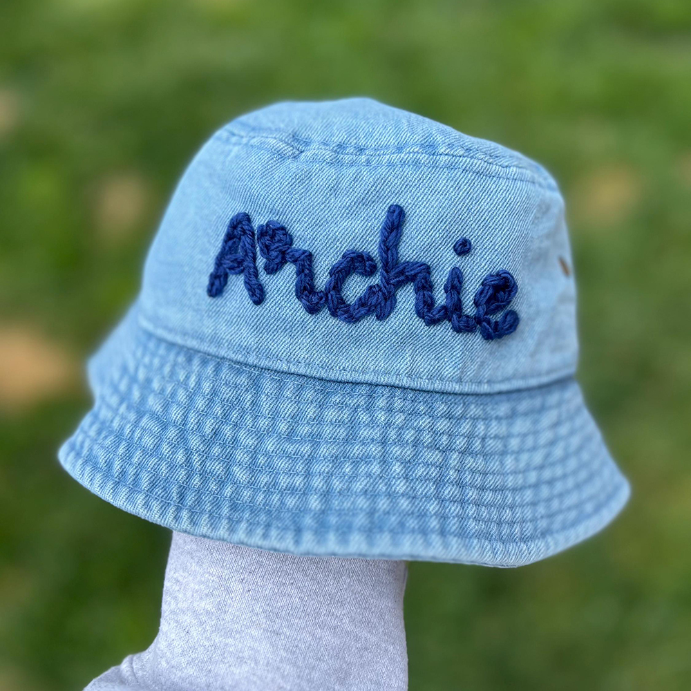Personalized Baby Hand Embroidery Denim Bucket Hat | CWBeach205