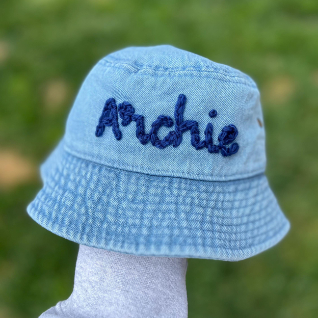 Personalized Baby Hand Embroidery Denim Bucket Hat | CWBeach205