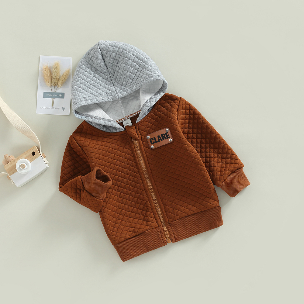 Personalized Leather Patch Toddler Plaid Lightweight Jacket | CWBaby358