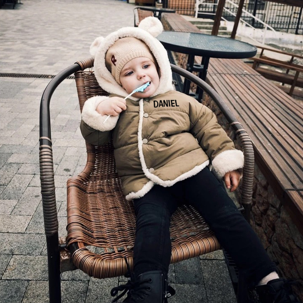 Personalized Toddler Lovely Bear Winter Warm Plush Hooded Jacket | CWBaby360