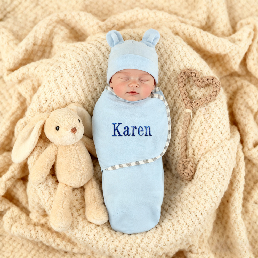 Personalized Embroidered Baby Soft Cotton Newborn Swaddle | CWBaby357
