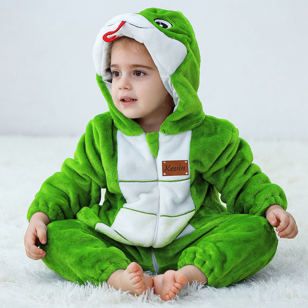 Personalized Leather Patch Baby Animal Romper | CWBaby362