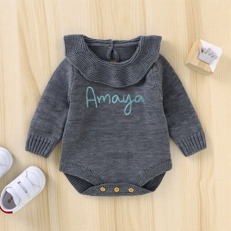 Personalized Hand Embroidered Baby Ruffled Knit Romper | CWBaby366