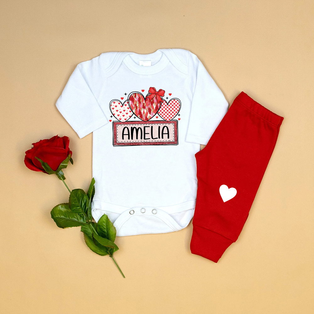 Personalized Baby 1st Valentines Day Outfit Set | CWBaby371
