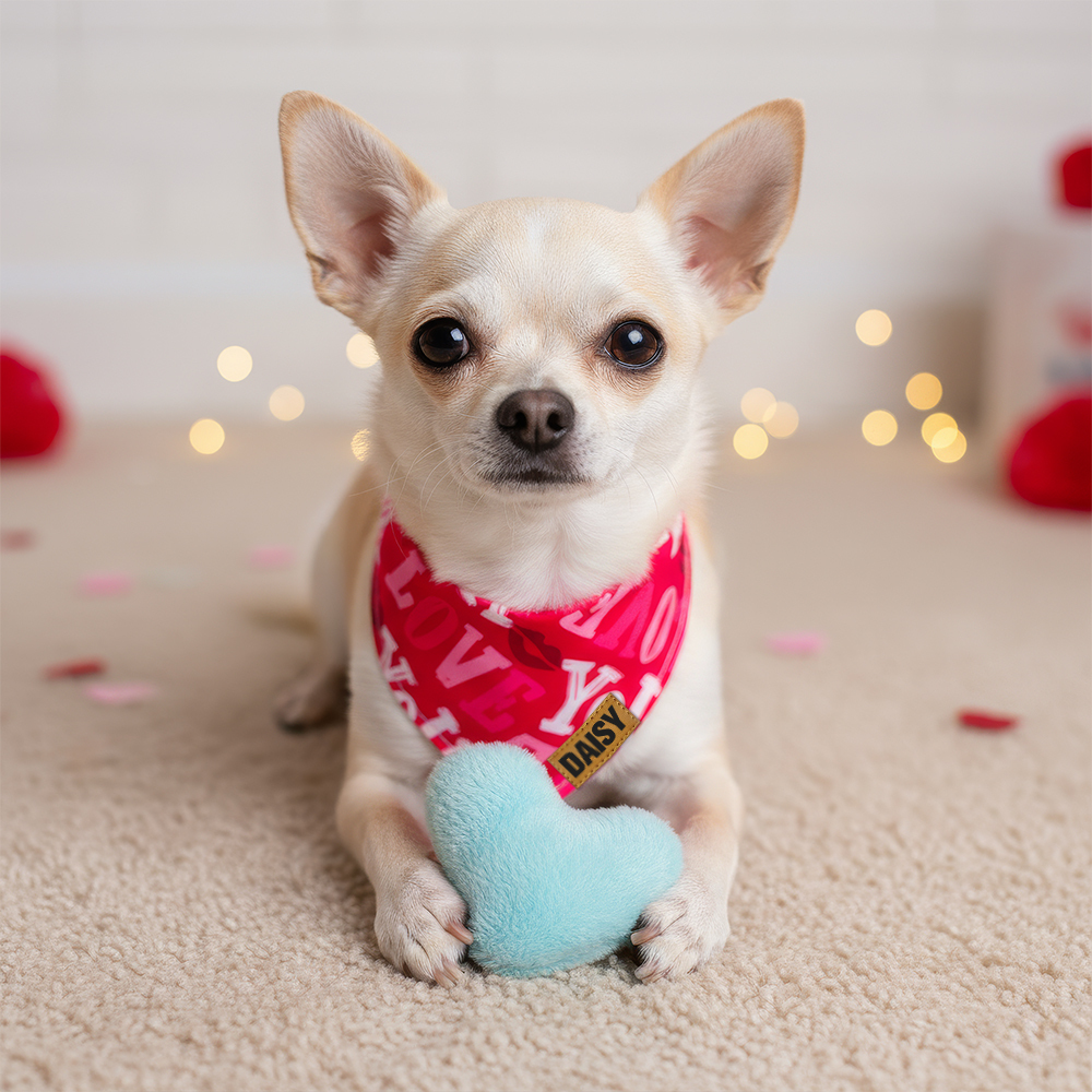 Personalized Leather Patch Valentine's Day Pet Bandana | BKPet289
