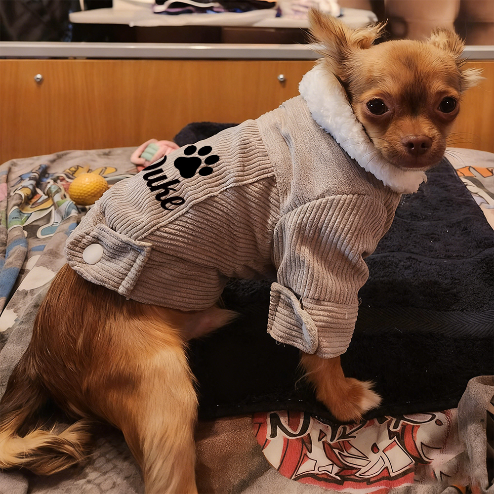Personalized Pet Winter Warm Corduroy Sherpa Jacket | BKPet290