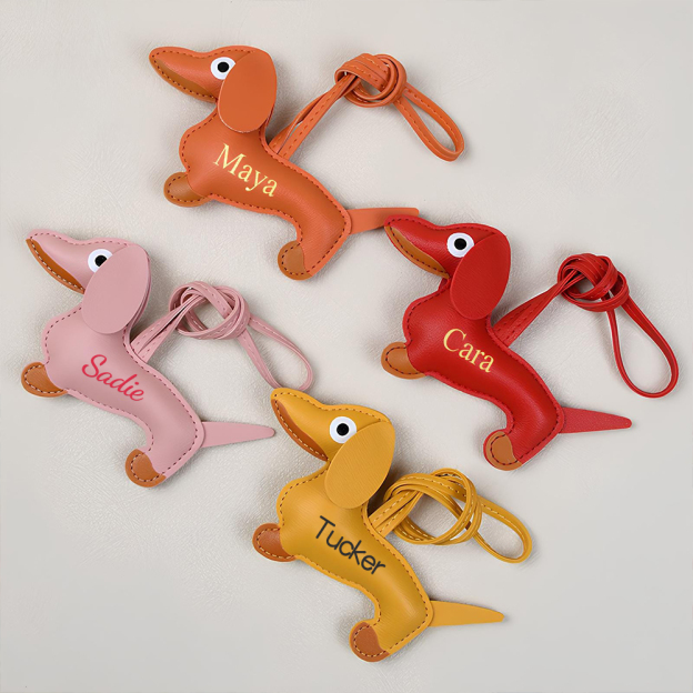 Personalized Lovely Leather Dachshund Keychain | CWGift08