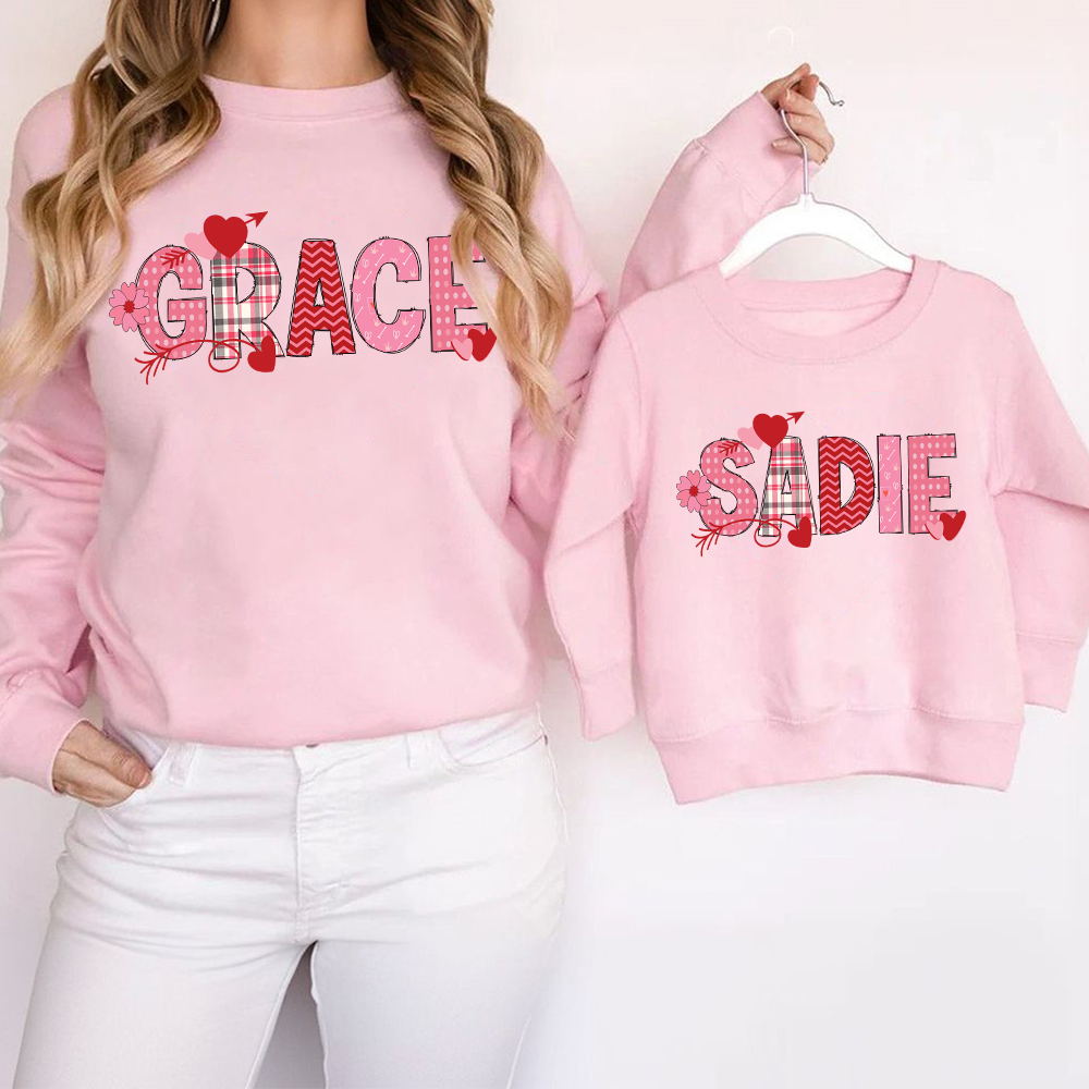 Personalized Valentine's Matching Sweatshirt For Girl & Mommy | ValGift02