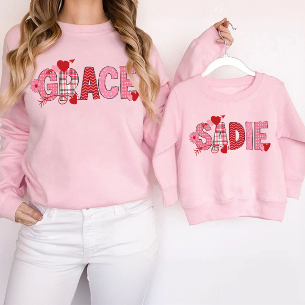 Personalized Valentine's Matching Sweatshirt For Girl & Mommy | ValGift02