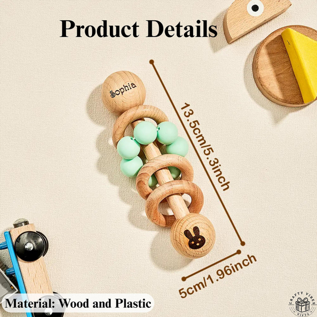 Personalized Baby Sensory Wooden Rattle Toys | CWToy171