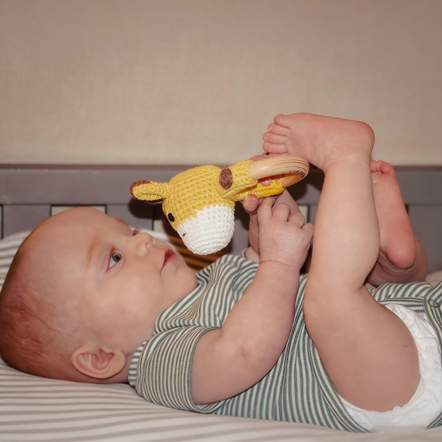 Personalized Baby Handmade Crochet Wooden Rattle Ring | CWToy172