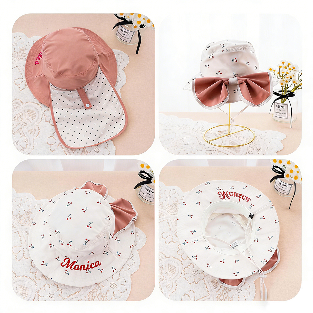 Personalized Embroidery 2-in-1 Neck Shield & Bow Sun Hat | CWBeach209