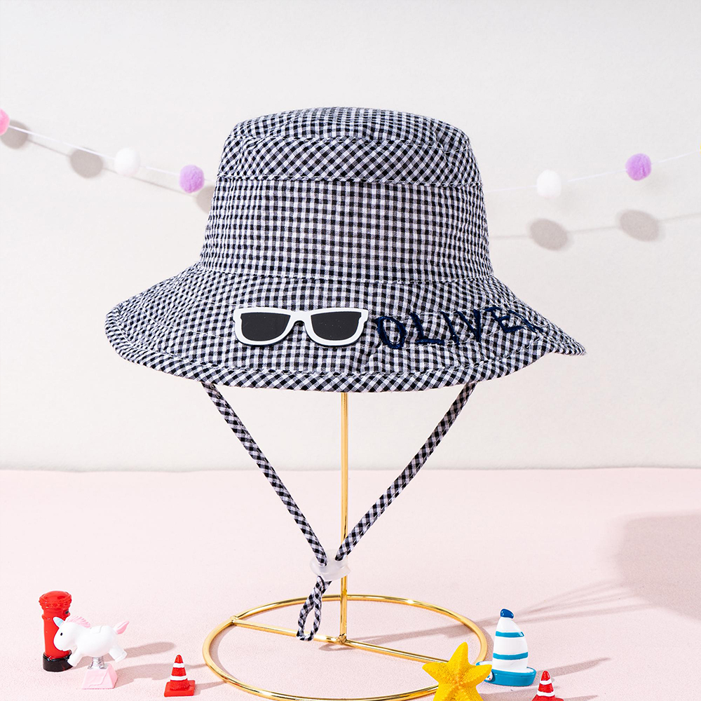 Personalized Embroidery Plaid Seersucker Sun Hat | CWBeach210