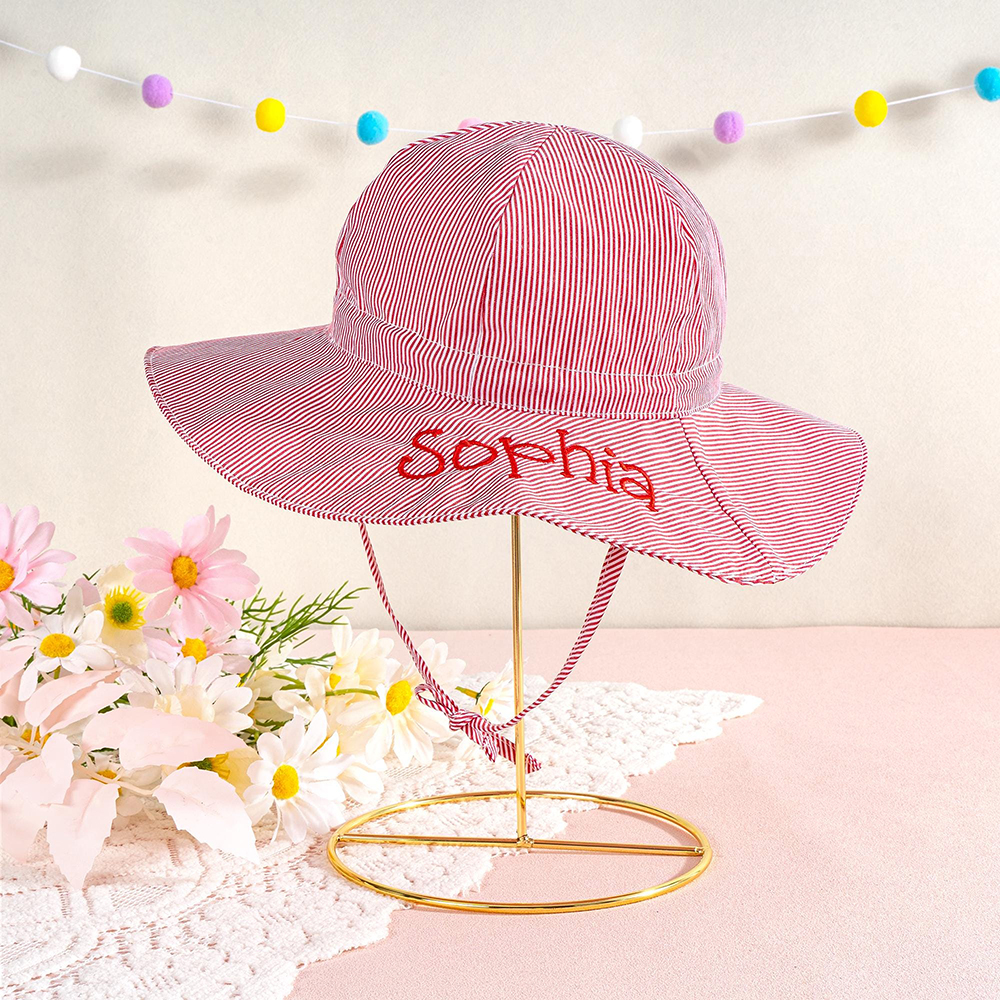 Personalized Embroidery Lovely Stripes Sun Protection Hat | CWBeach211
