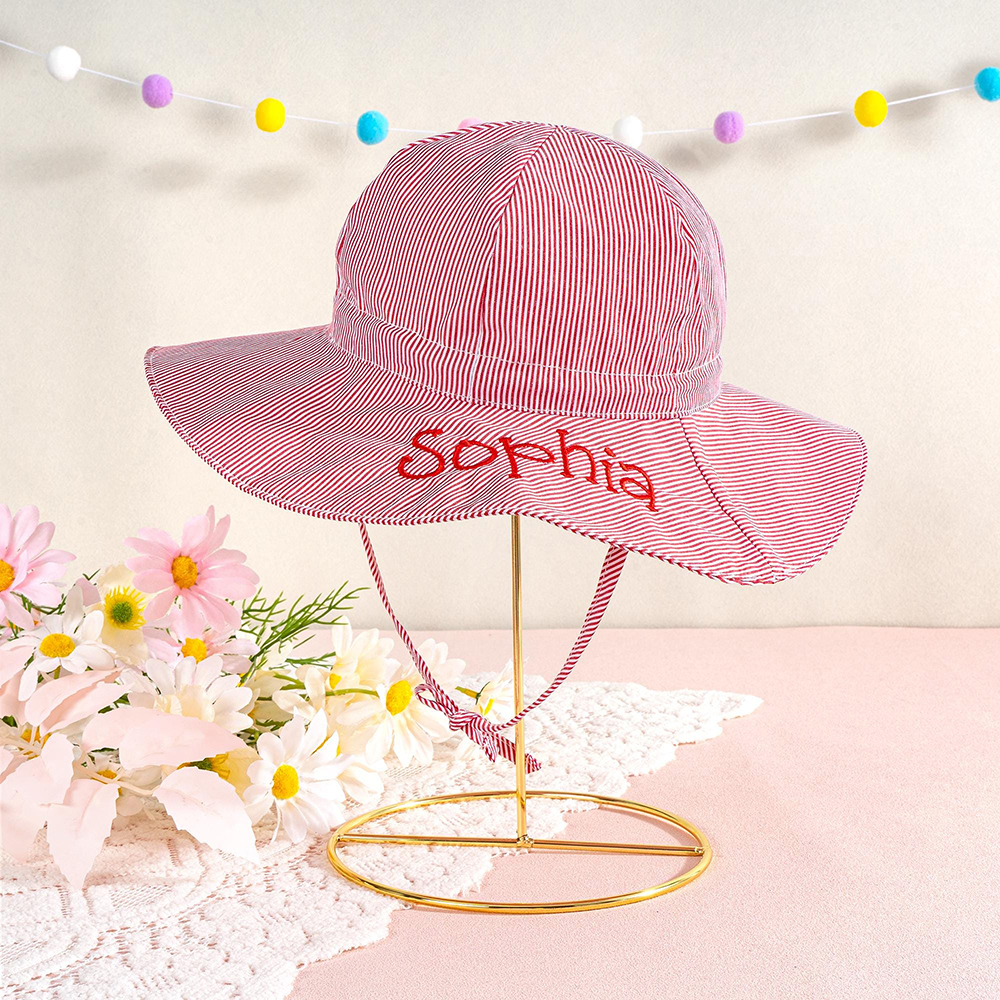 Personalized Embroidery Lovely Stripes Sun Protection Hat | CWBeach211