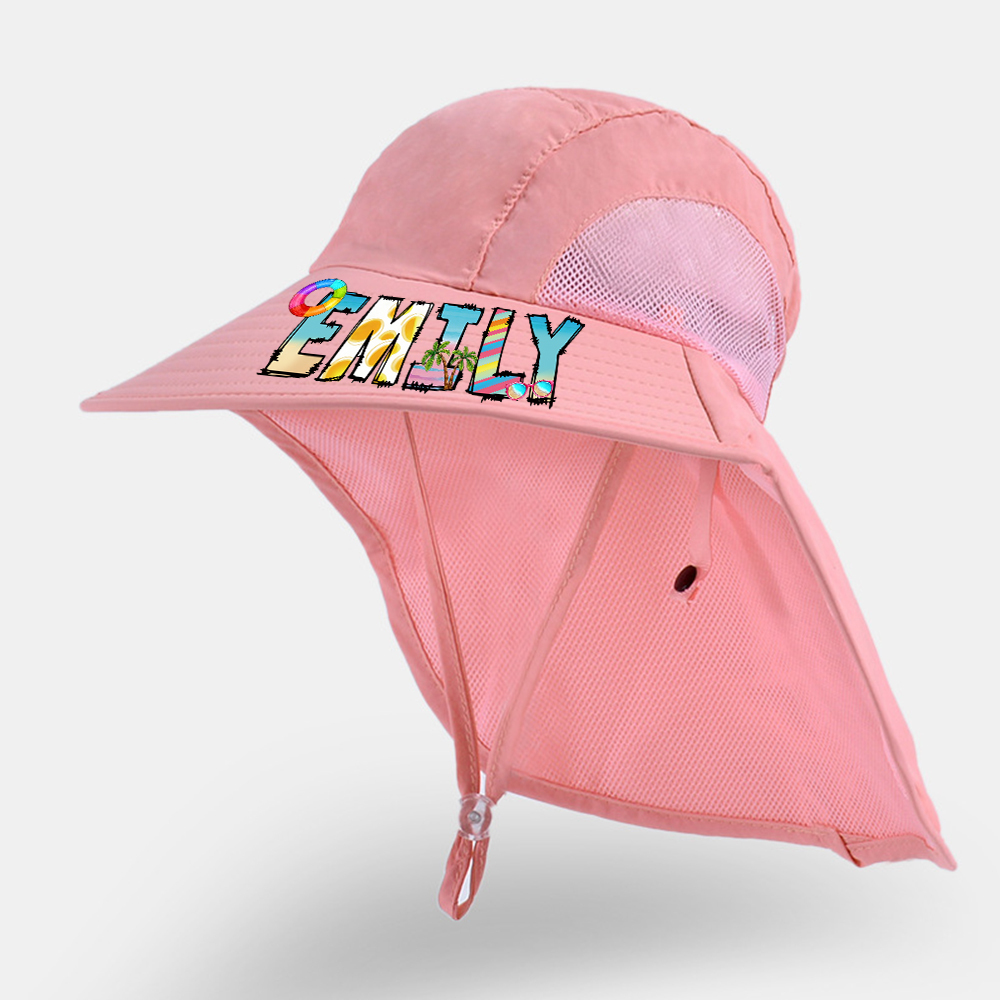 Personalized Kid 2-in-1 Neck Shield Summer Beach Bucket Hat | CWBeach212