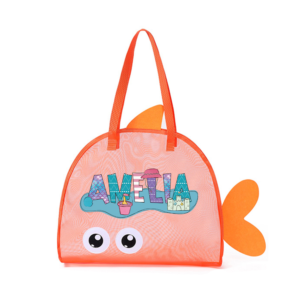 Personalized Adorable Fish Mesh Summer Beach Bag | CWBeach214