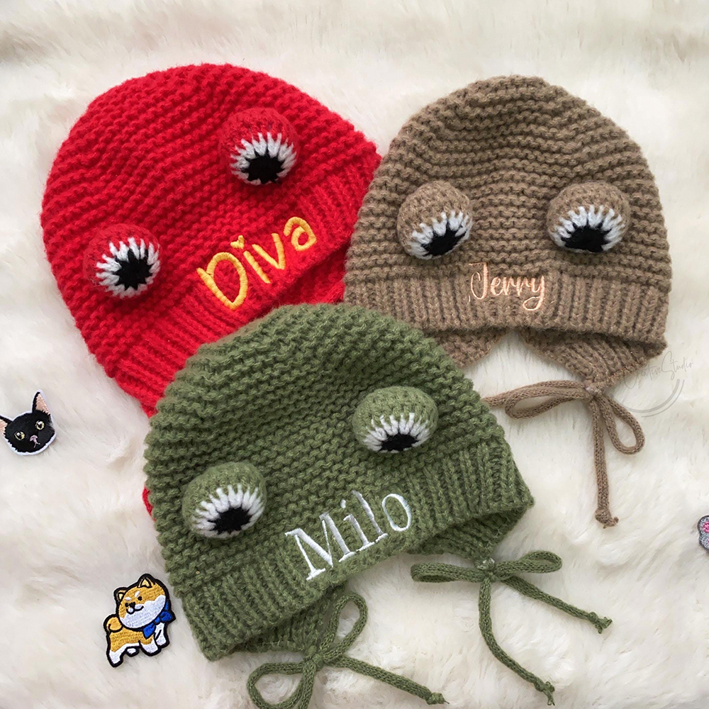 Personalized Embroidered Pet Winter Crochet Frog Beanie | BKPet387