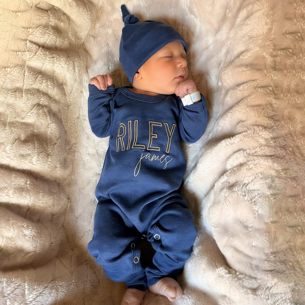 Personalized Embroidery Baby Coming Home Romper and Hat Set | CWBaby203