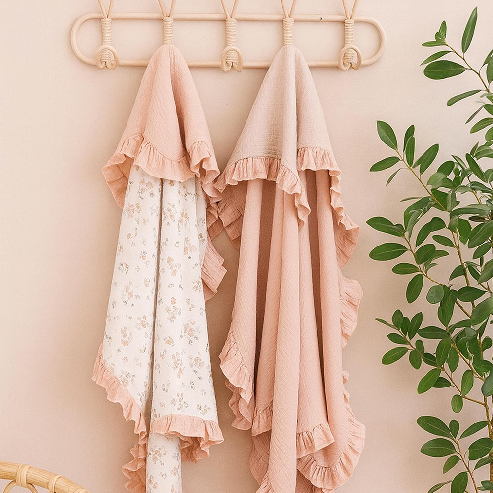 Personalized Embroidered Organic Cotton Muslin Ruffle Edge Blanket | CWBaby435