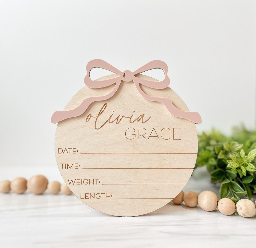 Personalized Wooden Baby Girl Birth Announcement Plate | CWBaby431