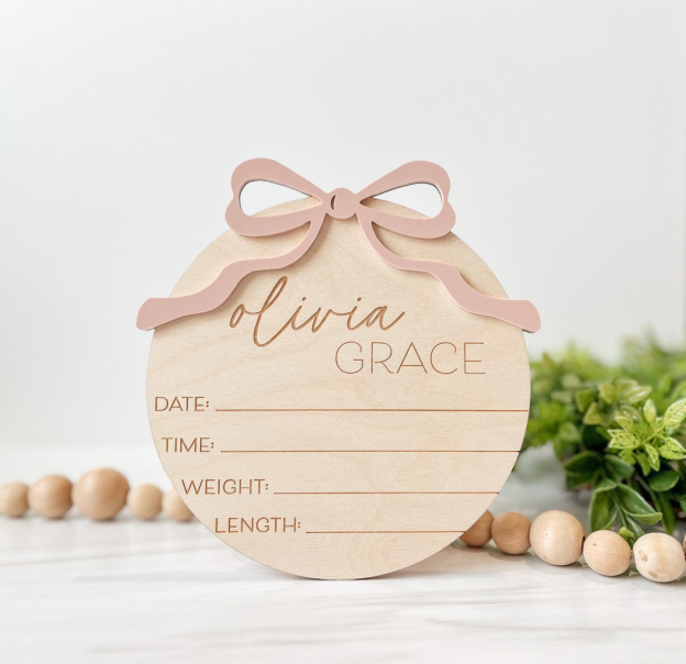 Personalized Wooden Baby Girl Birth Announcement Plate | CWBaby431