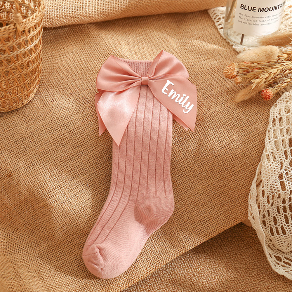 Personalized Baby Girl Satin Bow Socks | CWBaby434