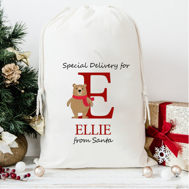 Personalized Name & Initial Christmas Gift Sack | MCGift10