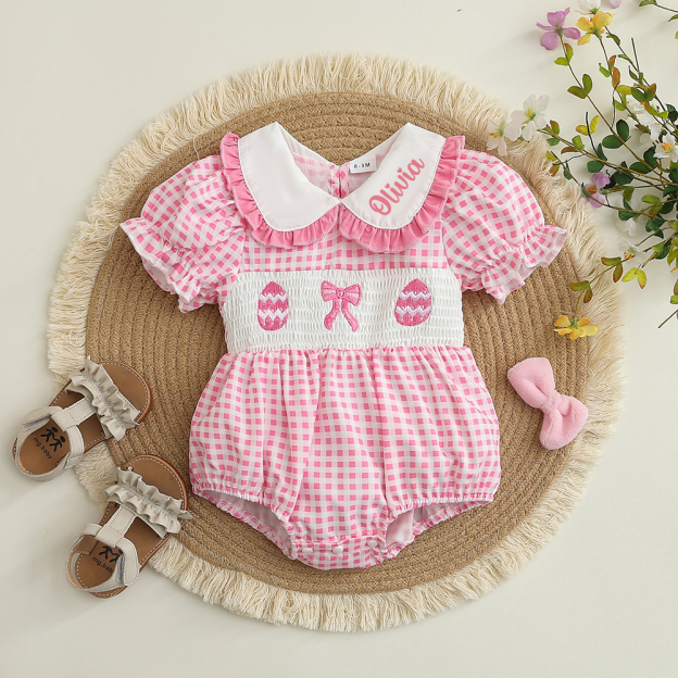Personalized Easter Baby Girl Lovely Lapel Ruffle Romper | CWEaster89