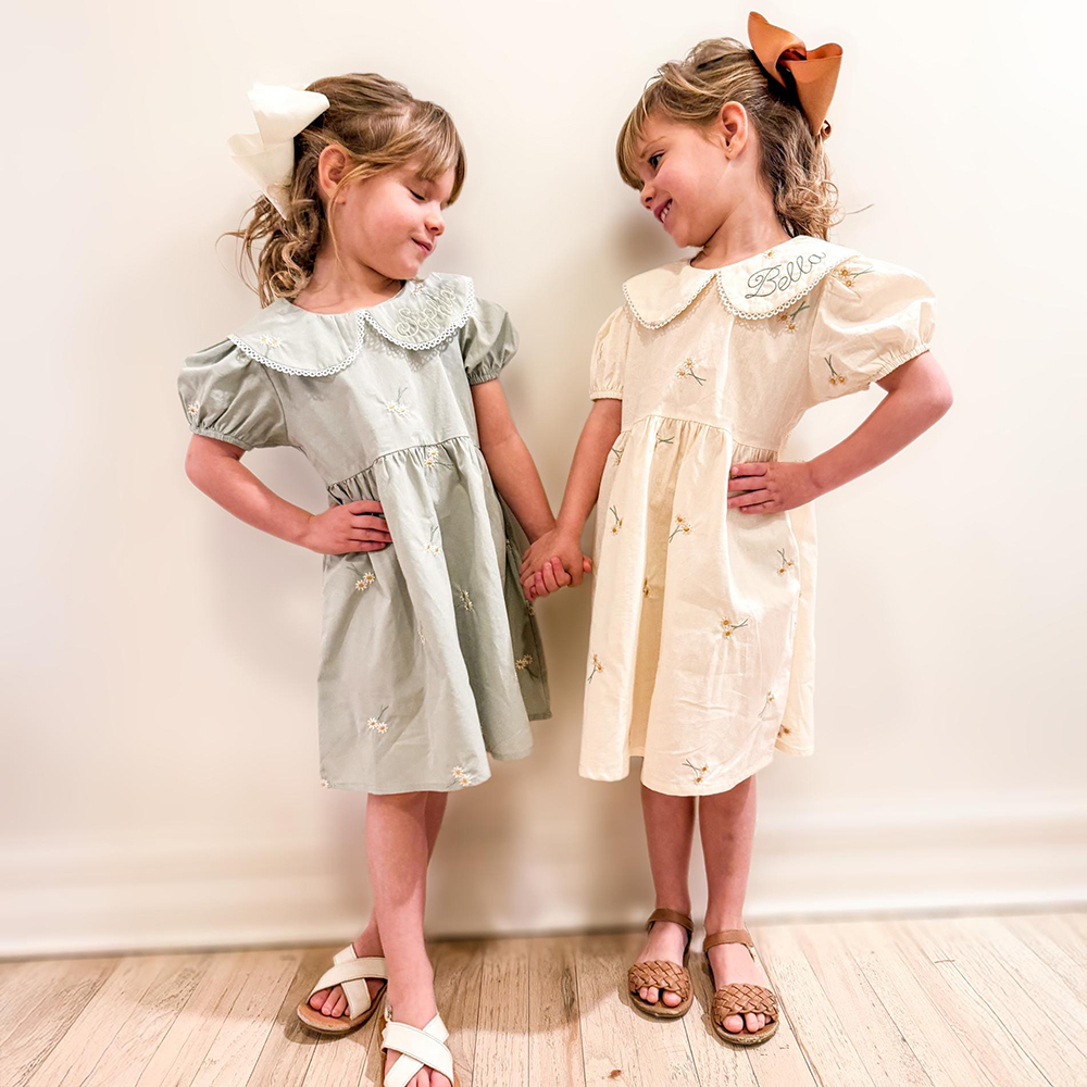 Personalized Girl's Monogrammed Floral Cotton Dress | CWBaby440