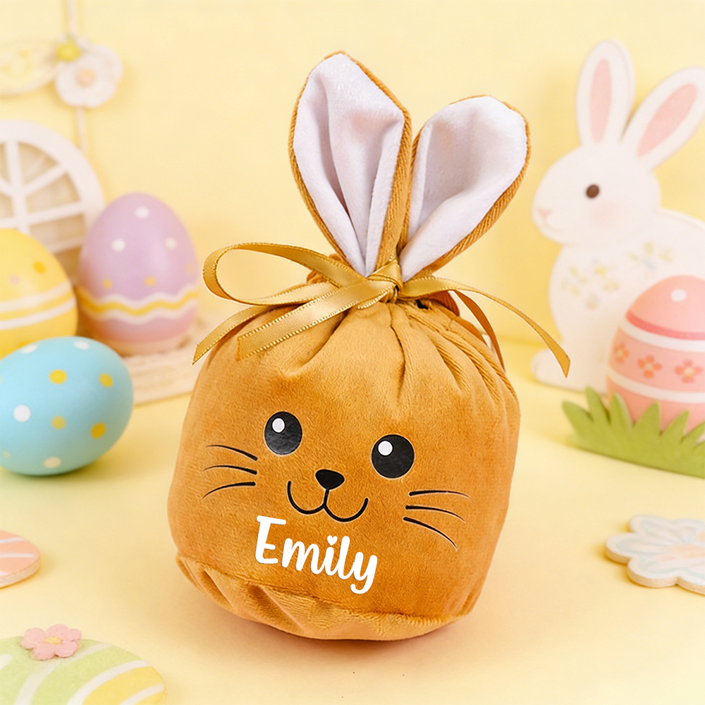 Personalized Easter Smiley Bunny Velvet Basket | CWEaster92