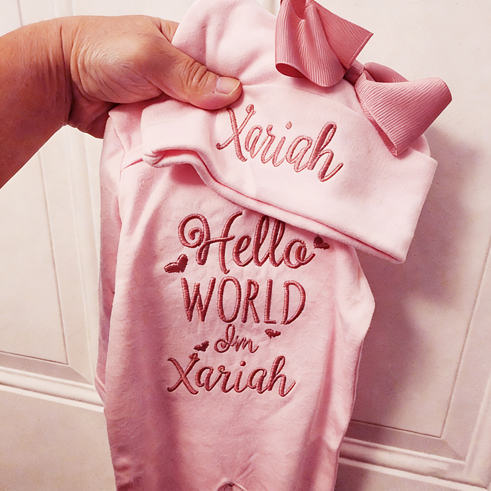 Personalized Embroidery Baby Girl Coming Home Romper and Hat Set | CWBaby441