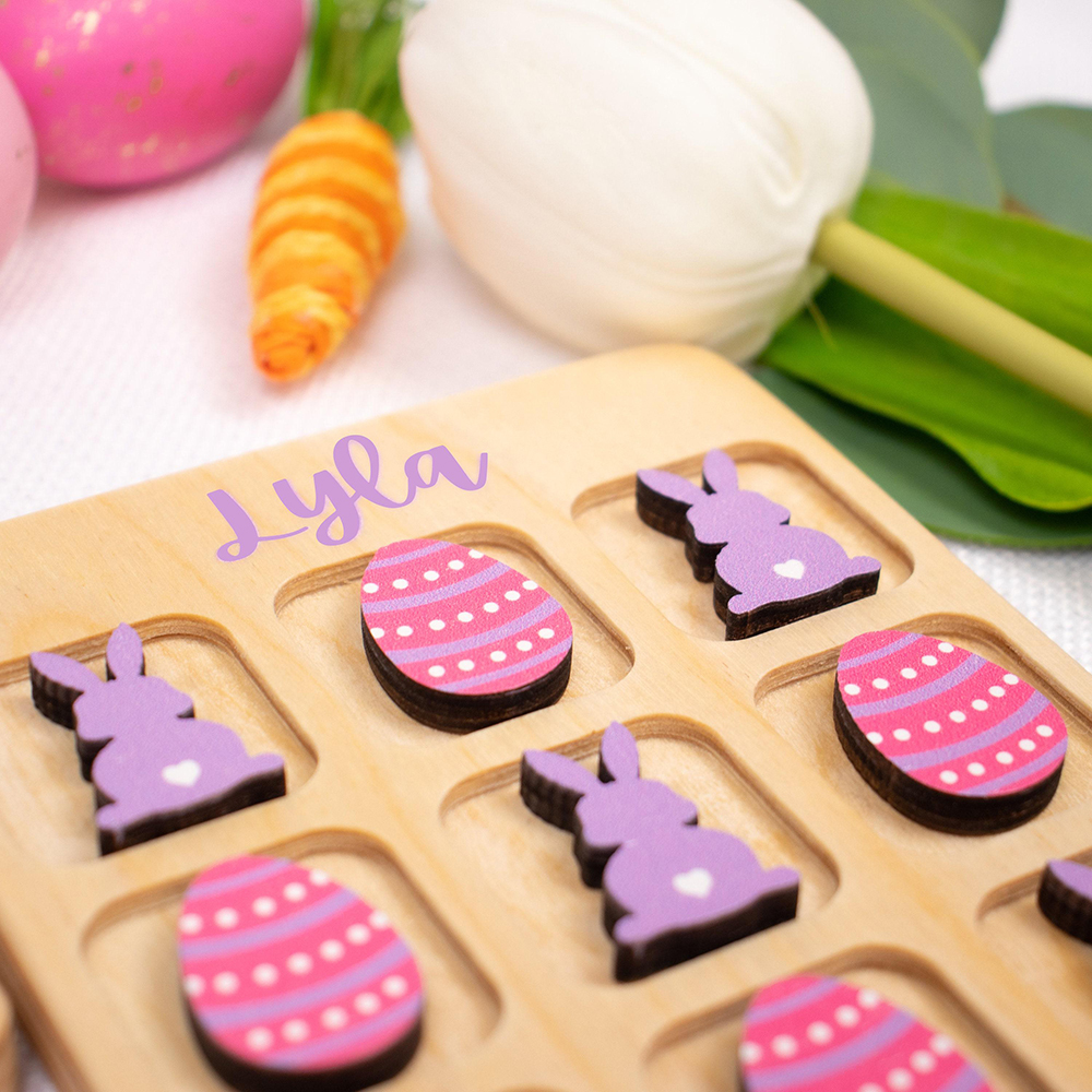 Personalized Kid Wooden Easter Gift Tic Tac Toe | CWEaster94
