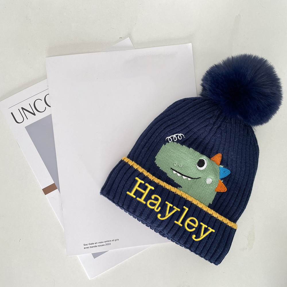 Personalized Embroidery Dinosaur Pom Pom Hat for Comfort & Unique | HSKid20