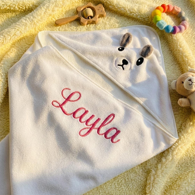 Personalized Embroidery Animal Coral Fleece Soft Hooded Towel | CWBaby142
