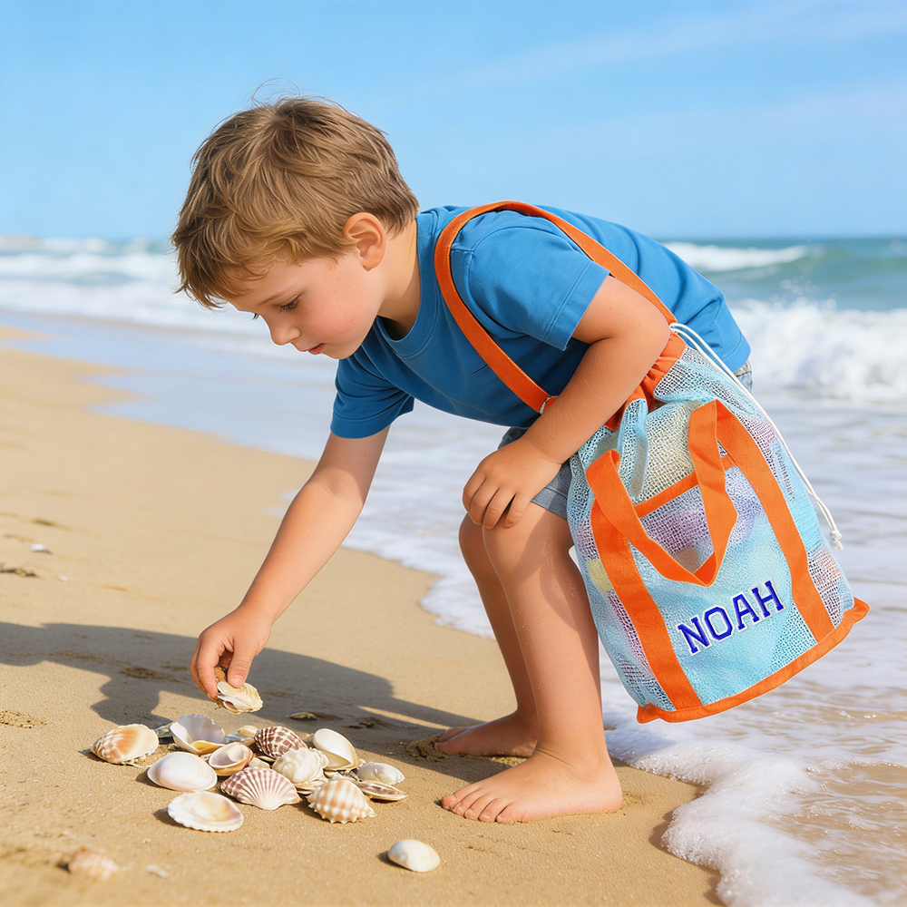 Personalized Letter Patch Summer Beach Mesh Bag | CWBeach219