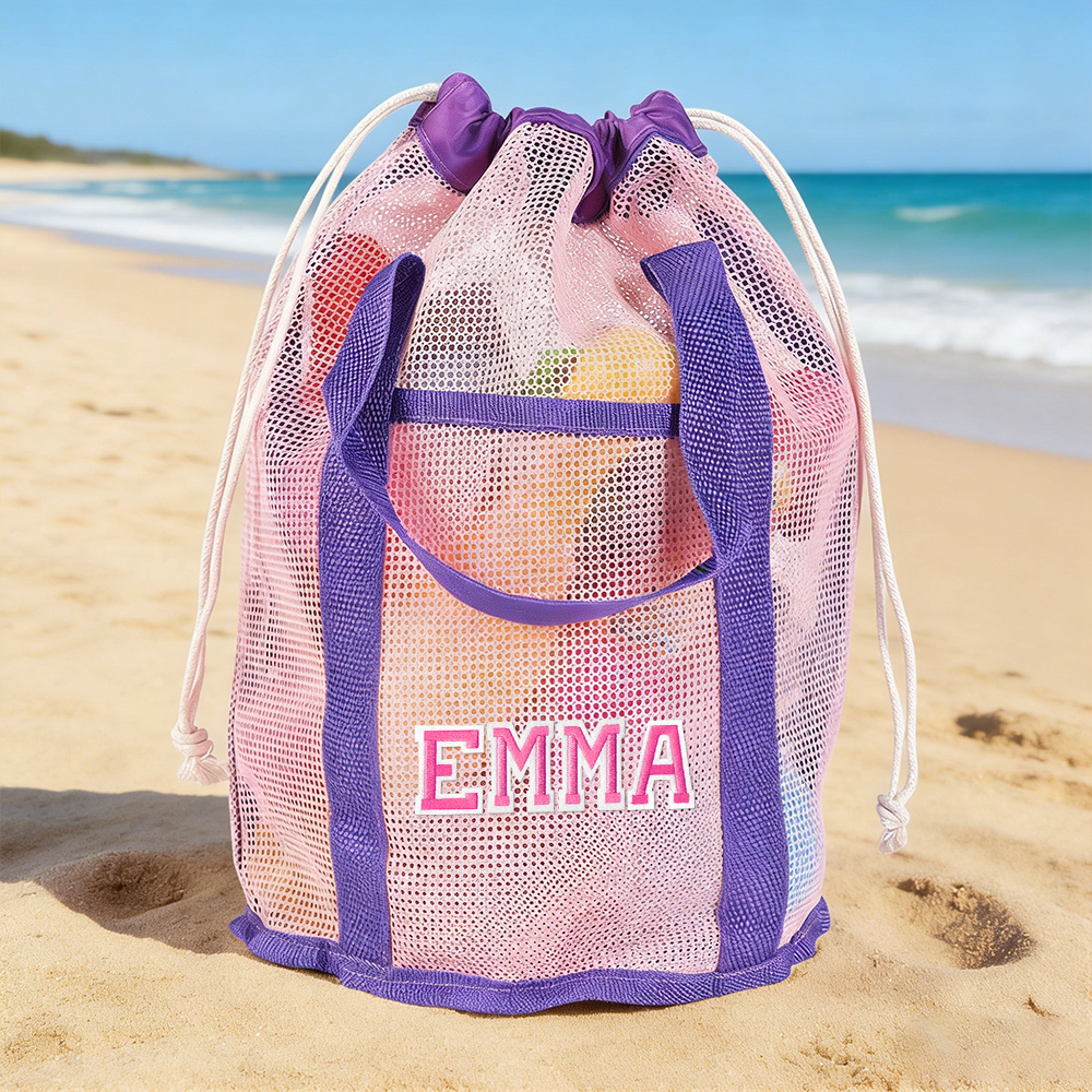 Personalized Letter Patch Summer Beach Mesh Bag | CWBeach219