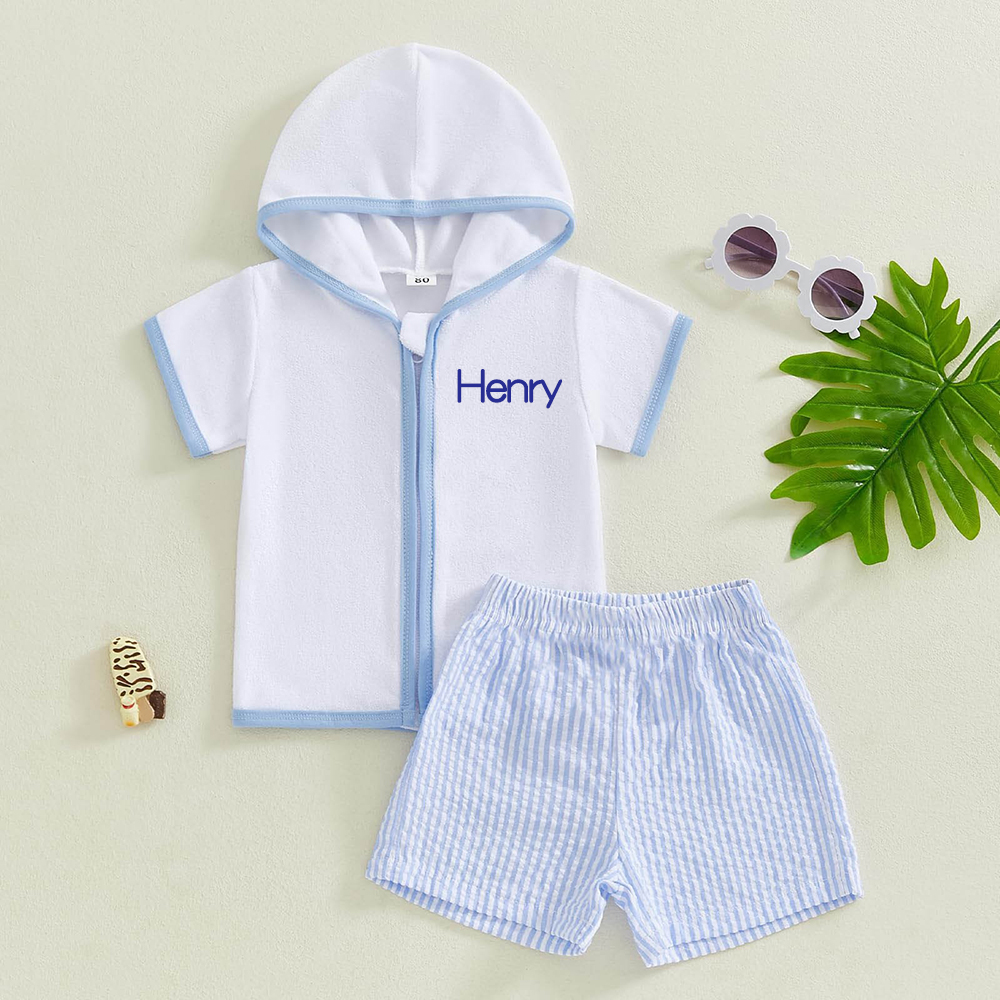 Personalized Kid Swim Cover up Hooded Robe Zippered Outfit | CWBaby459