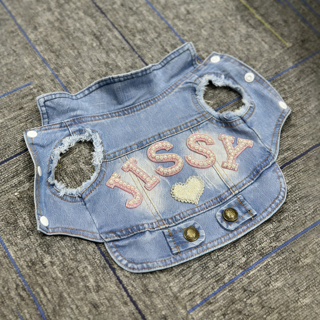 Personalized Handmade Pearl Patch Pets Denim Jacket | BKPet219