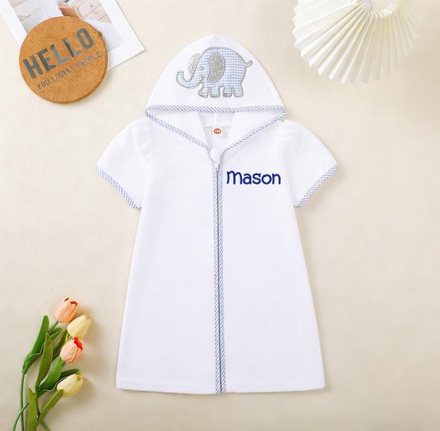 Personalized Kid Swim Cover up Hooded Robe Zippered Bath Towel | CWBaby465