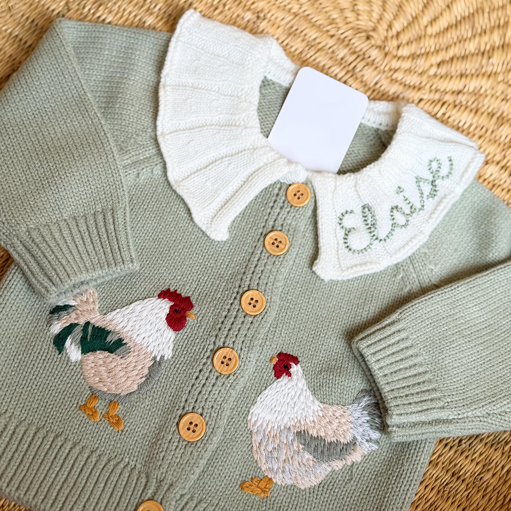 Personalized Embroidered Chicken Cardigan Sweater | CWBaby467