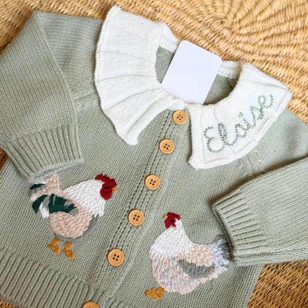 Personalized Embroidered Chicken Cardigan Sweater | CWBaby467