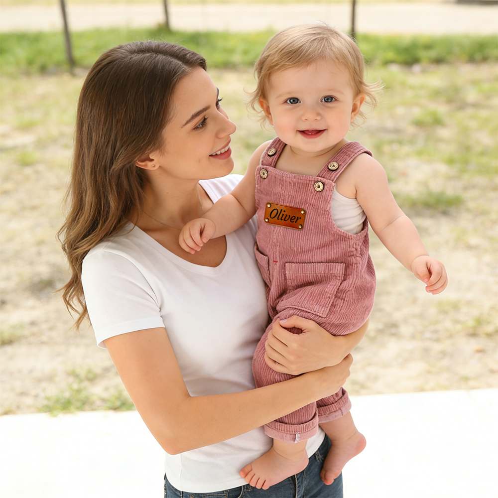 Personalized Leather Patch Corduroy Baby Suspenders Overalls | CWBaby468