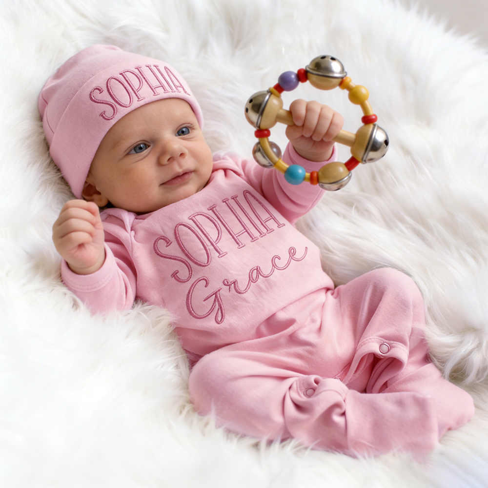 Personalized Embroidery Baby Coming Home Romper and Hat Set | CWBaby472