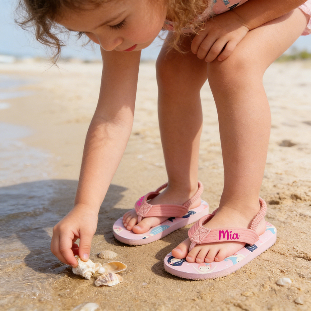 Personalized Kid summer Beach Flip Flops with Elastic Heel Strap | CWBaby474