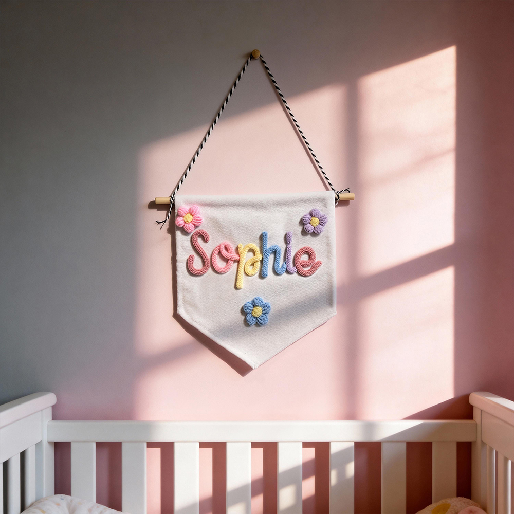 Personalized Hand Embroidery Baby Welcome Pennant Flag | CWBaby480