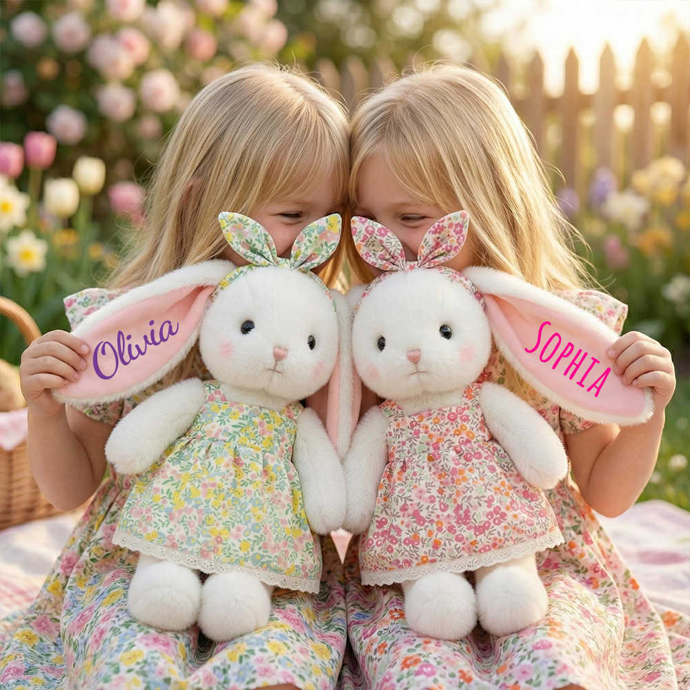Personalized Floral Bunny Plush Huggable Toy | CWToy184