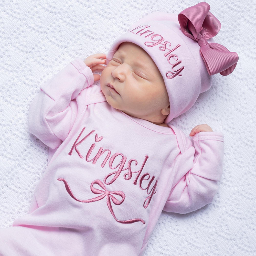 Personalized Embroidery Baby Girl Coming Home Romper and Hat Set | CWBaby482