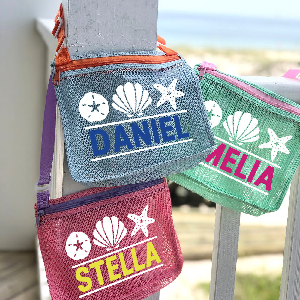 Personalized Seashell Zipper Mesh Beach Bag | CWBeach0102